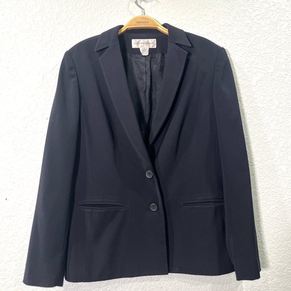 Vtg Jones New York Suit Women Blazer Sz 10 Black Business Jacket 2 Button Career